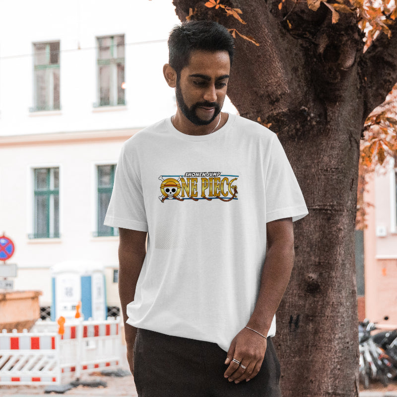 One Piece Anime Printed T-Shirt (Front & Back Design) – White & Black | Men’s Classic Fit | S–XXL